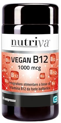NUTRIVA Vegan B12 1000 mcg è un integratore alimentare a base di vitamina B12, utile per il normale funzionamento del sistema nervoso e immunitario, vegano, 60 compresse