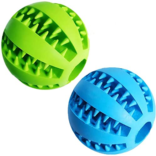 Feixun Pets Hundespielzeug Feeder Snack Ball aus Naturkautschuk Gummi - Interaktive Bälle für Hunde Ø 7.6-8.1cm Blau Grün (Type B 7.6cm Blue & Mint Green)