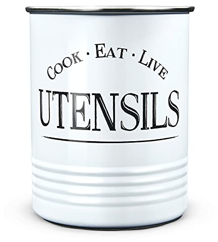 Walford Home Original Kitchen Utensil Holder Crock, White With Premium Padded Base - Vintage Farmhouse Home Kitchen Decor - Large Kitchen Tool Utensil Storage Caddy Organizer