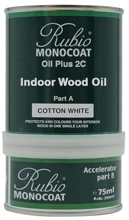 Rubio Monocoat Wood Oil Finish 14 m² - Cotton White | Oil Plus 2C | Quick-Dry, Eco-Friendly Linseed Wood Oil for Indoor Use, Includes Accelerator (Part B) | Protector | 350 ML