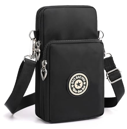DuoLmi Women Crossbody Phone Bag, Women Girls Zipper Waterproof Nylon Crossbody Bags Wallet Cellphone Purse Shoulder Bag Wristlet Handbags Small Cross Body Bag for Women (Black)