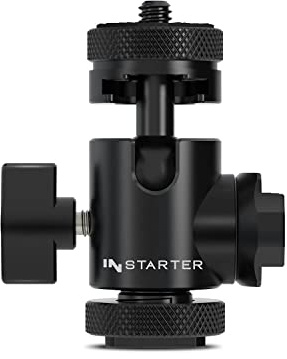 Instarter Cabezal de Bola 3-en-1 con Dos Zapatas y Tornillo de 1/4 - inclinación de 180°, soporta hasta 3kg, Montaje Flexible de Aluminio para cámaras, trípodes y Accesorios