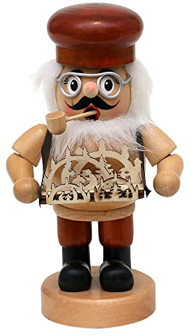 Wichtelstube-Kollektion Holz Räuchermännchen Markthändler mit Bauchladen natürlich traditionelle holzlasierte Premium Räucherfigur 9,5 x 7,5 x 16,5 cm