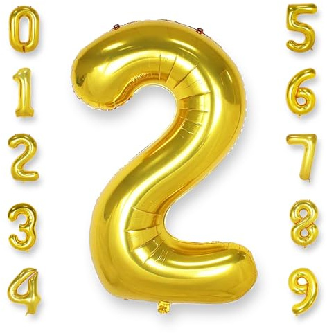 AULE Gold Number 2 Balloon 40 Inch Giant 0-60 Foil Large Balloons | Big Mylar 2 Number Balloon Helium Huge Jumbo for Happy 2nd Birthday Party Anniversary Decorations Supplies