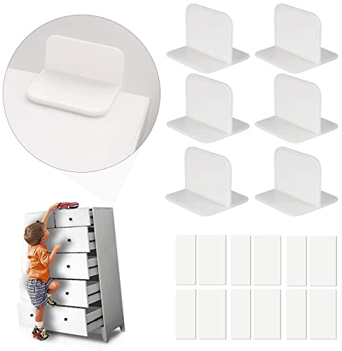 Bahan alamy Kippsicherung Möbel, 6 Stück Möbel Kippsicherung Set, Kippschutz Möbel-Wandanker Ohne Bohren, Kippsicherung Schrank für Proofing Kinder Haustierschutz
