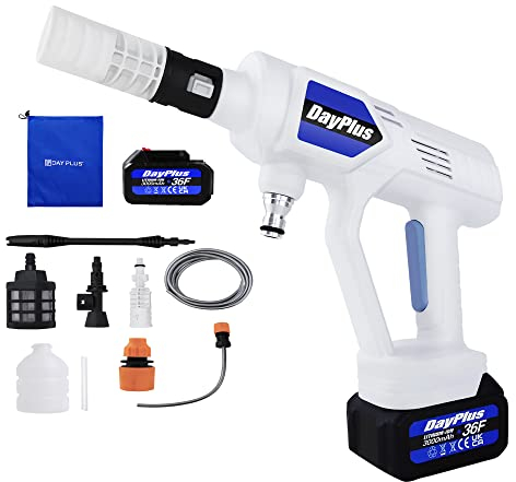 Hidrolimpiadora a batería sin Cable de 21V, 652PSI Limpiador a presión portátil con Boquilla Ajustable Adecuado para Lavar Coches/cercas/revestimientos (2 baterías)