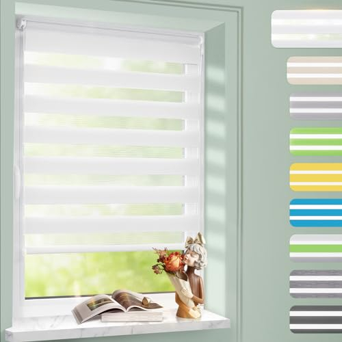 Homland Doppelrollo Klemmfix ohne Bohren B70 x H120 cm(Stoffbreite 65cm) Weiß, Duo Rollo, Rollo Klemmrollos lichtdurchlässig & verdunkelnd, Verstellbar Fensterrollo Sonnenschutz
