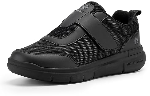 FitVille Mens Extra Wide Fit Diabetic Shoes with Adjustable Strap Breathable Walking Shoes For Swollen Feet - EasyTop StrapEase V4 XX-Wide 11 UK Jet Black