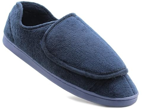 Dr Keller Mens Diabetic Touch Fasten Wide Opening Slippers Lightweight Slip On Soft House Shoes (Navy, UK Footwear Size System, Adult, Men, Numeric, Medium, 9)