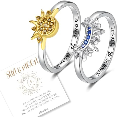 oGoodsunj Sterling Silver Moon Sun Rings Set Stackable Matching Ring Friendship Couples Mother Daughter Promise Jewelry Gifts for Women Bff (Engraved, 7)