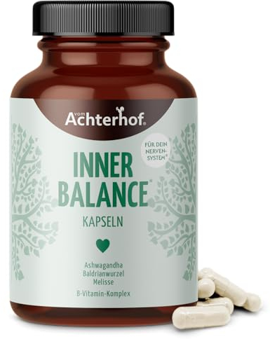 Inner Balance Kapseln (60 Stück) | mit Ashwagandha, Baldrian, Melisse, Aminosäuren und B-Vitaminen | die balancierte Formel für mehr innere Balance | 100% vegan | vom Achterhof
