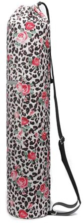 Hixingo Bolsa Esterilla Yoga, Funda Esterilla Yoga con Bolsillo, Bohemia Cordón Bolsa para Esterilla de Yoga con Correa Ajustable y Bolsillo, Pilates Fitness (Estampado de Leopardo,75x15cm)