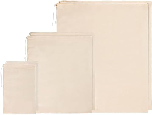 SYTHAK Sacchetto Filtro,6PCS Borsa Alimentare in Mussola di Cotone per Filtrare,Riutilizzabile Filtro Tessuti per formaggio, latte di noci, succo di frutta, vino, yogurt, caffè e tè.