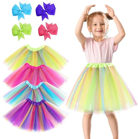 Lvefyti 4 Stück Tüllrock Mädchen, Tütü Rock Ballett Tanz Skorts, Regenbogen Ballettrock Pettiskirt, Bunt Kinder Tutu Rock