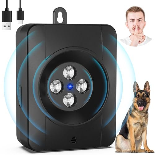 Bubbacare Antibell für Hunde, 3 Modi Automatisch Anti Bell Gerät mit 4 Ultraschallsendern, Audio & Ultraschall Hunde Bellen für Outdoor Indoor, Wiederaufladbares Anti-Bell-Mittel für Hunde
