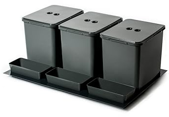 Cubo de basura de cocina para base de cesta, 90 cm, 3 cubos de 29,5 cm de altura. Capacidad total de 48 litros (3 cubos de 16 litros)