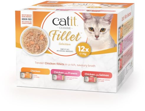 Catit Cuisine Fillet, Chicken Fillet Variety Pack in Broth, Grain Free Wet Cat Food for Adult Cats, High Meat Tinned Cat Food in Broth