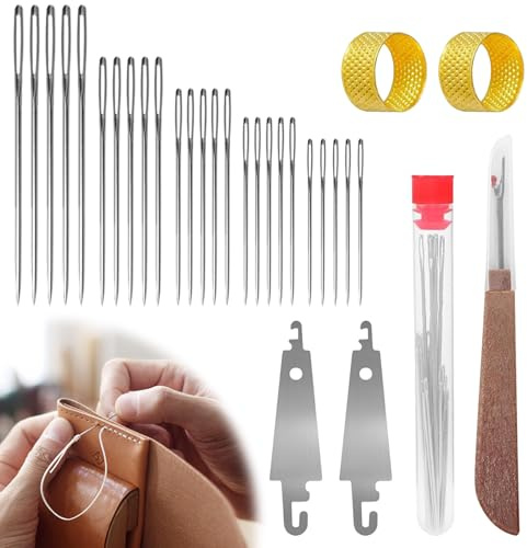 Set de Agujas de Coser de Ojo Grande de Acero, Juego de 37 Agujas de Acero Inoxidable para Coser a Mano, Set de Agujas de Ojo Grande de Acero con Ojo Grande – Agujas de Coser y de Quilting delgadas y