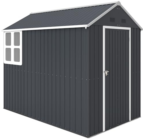 Outsunny Casetta da Giardino Porta Attrezzi in Acciaio Zincato e PP, Capanno da Esterno con 4 Prese d'Aria e Finestra, 259x171x222 cm, Grigia e Bianca