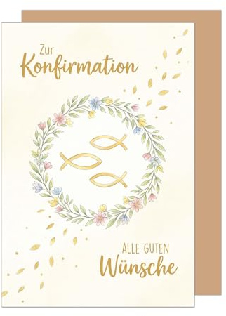 Edition Seidel Premium gratulationskort för konfirmation med kuvert. Konfirmationskort kort gratulationskort ordspråk flicka pojke ungdomar lagerblommor krans fisk (KF357 SW026)