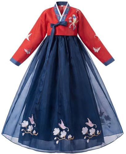 Zghhc Ensemble De Robe Hanbok Traditionnelle Coréenne pour Femme, Broderie Florale, Costume De Princesse Coréenne pour Cosplay