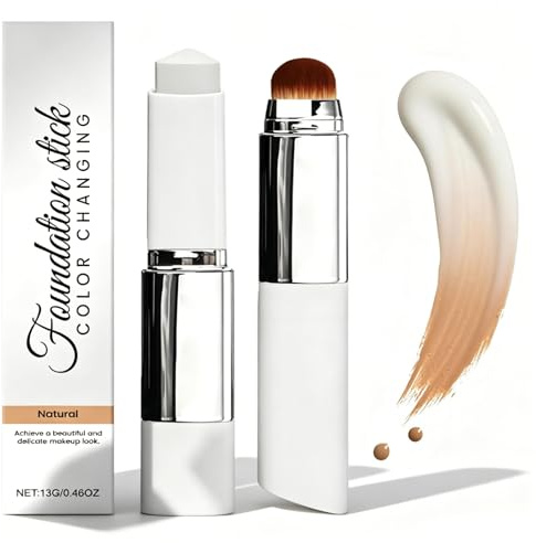 Base de Maquillaje en Barra Cambio de Color 2 en1, Stick Foundation Coreano con Brocha, Alta Cobertura Correctora, Resistente Agua y Sudor, Acabado Natural Hidratante para Todo Tipo de Piel