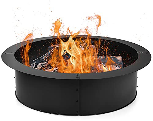 Fantask eldstadsring, 92 cm utvändigt 77 cm inuti, rund eldskål av metall för trädgård, brännskål, eldskålar för träförbränning, terrass, camping, svart