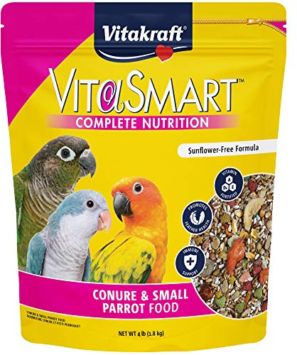 Vitakraft VitaSmart Conure Small Parrot Food 4 Pound Bag Premium Bird Food Mix with Real Vegetables Fruits Grains and Seeds Provides Wholesome Daily Nutrition and Variety for Conures & Small Parrots