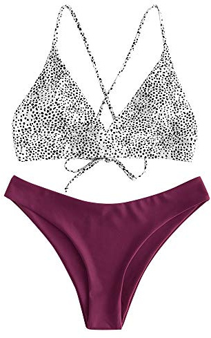 ZAFUL - Conjunto de Bikini de Dos Piezas con Tirantes de Espaguetis Sexy, bañador Acolchado con Bikini de Corte Alto con Estampado de Leopardo (Leopardo Morado, L)