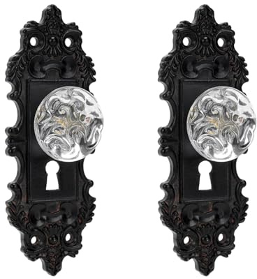 SOFFEE DESIGN 2pcs Vintage Cabinet Pull Drawer Knob, Distressed Closet Handle with Clear Resin Knob, Antique Door Knob with Mounting Screws for Cupboard, Kitchen Furniture - Black