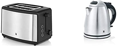 WMF Bueno Edition Toaster Edelstahl, Doppelschlitz Toaster mit Brötchenaufsatz, 2 Scheiben, 7 Bräunungsstufen, 800 W & Stelio Wasserkocher Edelstahl 1,2l, elektrischer Wasserkocher, 2400 W