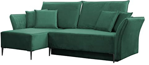 Ecksofa Mokoli mit Schlaffunktion 140x200 und Bettkasten, Ottomane Universal, Eckcouch, L-Form Couch mit Bettfunktion, Polsterecke, Wohnlandschaft (Füße: schwarz, Tiffany 10)