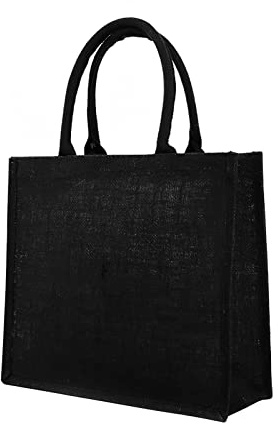 Ibluelover Jute Burlap Tote Bag 1Pc Reusable Market Grocery Shopping Handbag Black Wedding Gift Favors Bag with Handles