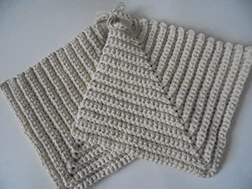 Aktion-WSV-Wie von Oma gemacht- -2er Set handgehäkelter Topflappen extradicke, schwere und robuste Qualität-100% BW in natur/ungebleicht-ca 22 bis 23cm