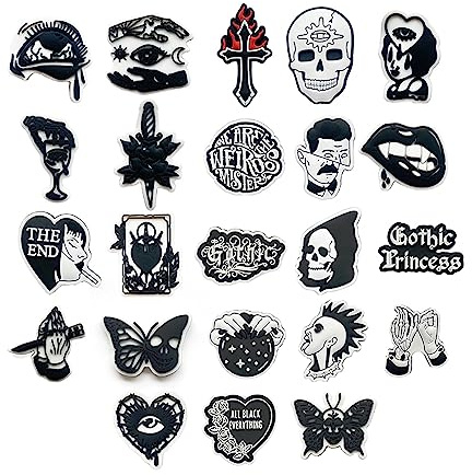 Pwsap Fresco Adornos de Zapatos Estilo Negro, Ojo de Calavera Gótico Encantos para Clog Sandalias Pulseras, EMO Gótico Punk CLOG Charms Accesorios, Moda Decoración del Zapato