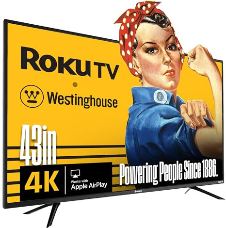 Westinghouse Roku TV - 43 Inch Smart TV, 4K UHD Television with Wi-Fi Connectivity and Mobile App, Flat Screen, Bluetooth, Compatible with Apple AirPlay, Alexa and Google Assistant