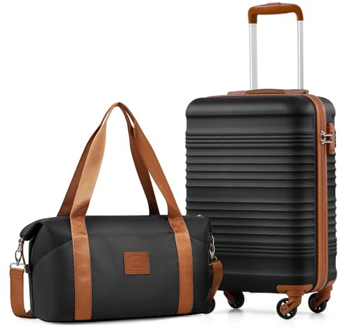 COOLIFE 55×35×20 Cabin Suitcase + 40x25x20cm Ryanair Cabin Bag EasyJet Set | Lightweight Carry On Suitcase PC+ABS Hardshell, TSA Lock 4 Wheels, Tote– Ideal for Personal Item, Paid Hand Luggage & Flights