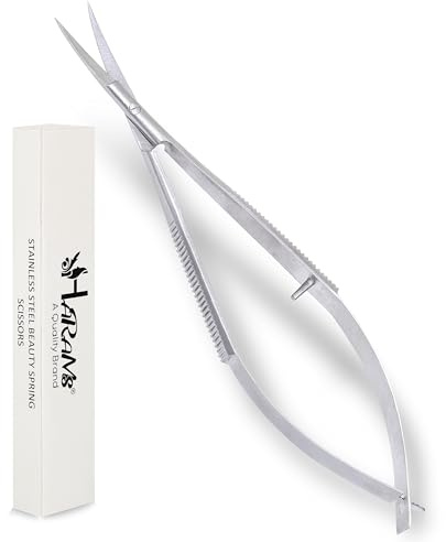 HARAMS® Cuticle Spring Scissors Extra Fine Professional Precision Stainless Steel Facial Hair Thread Embroidery Trimming Scissors for Eyebrows, Fake Eyelashes, Dry Skin