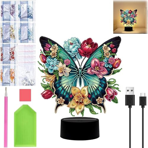 Starnearby Diamond Painting Lampe LED, Peinture Diamant Veilleuse Bricolage, Veilleuse Enfant à Piles/USB, Lampe d'ambiance, Lampe de Nuit Chambre Décor, Cadeaux Noël Anniversaire