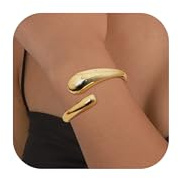 Kakonia guldarmband för kvinnor – 14K pläterad vattendroppsmanschett, öppet tjockt armband, oregelbunden vriden handledsmanschett, töjbart berlockarmband, 6 centimeters, Rostfritt stål
