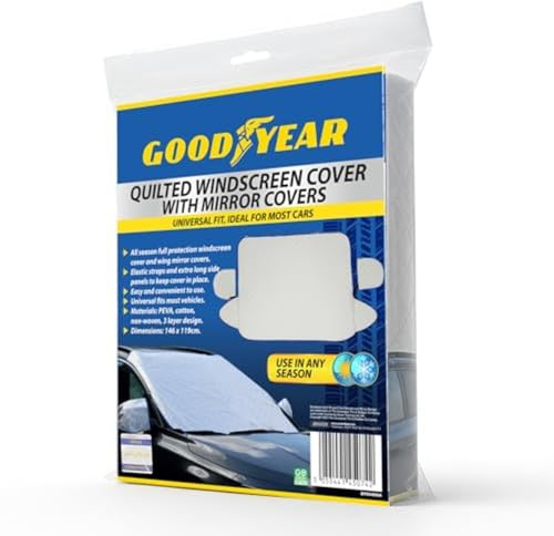 Goodyear Heavy Duty Quilted Windscreen Cover Extra-strong Insulation For Winter | Protects From Frost, Snow & Ice | Universal Fit For Cars & Truck | Durable, Weather-resistant Material | Easy Install