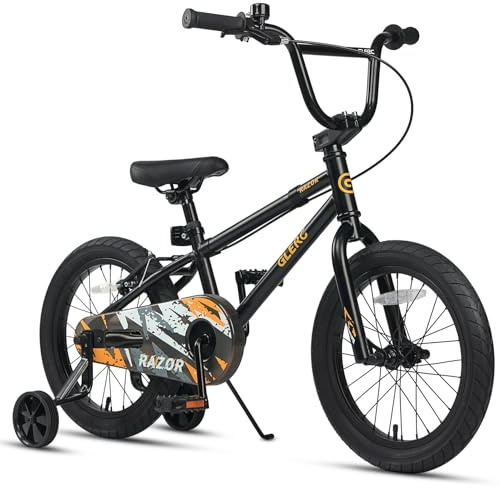 Glerc Kids Bike for Ages 4-8 Years Old, 16 Inch BMX Style Kids Bicycle with Training Wheels, Boys Bike for Children and Toddler, Black