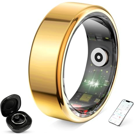 UouNeaCo Smart Ring for Women and Men, Fitness Tracker with Heart Rate Monitor, Sleep Tracker,100+ Sport Modes, Step Counter, IP68 Waterproof, No Subscription Fee for iOS/Android (Gold, 10)