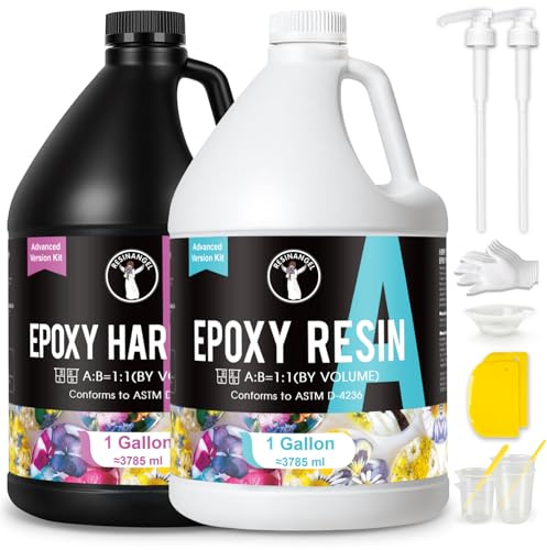 ResinAngel Epoxy Resin Kit with Pump 2 Gallon (7.6L),1:1 Mixing Ratio,High Hardness,Super Clear Self-Leveling Non-Yellowing for Flower Preservation Jewelry Making Deep Pour Casting Home Crafts