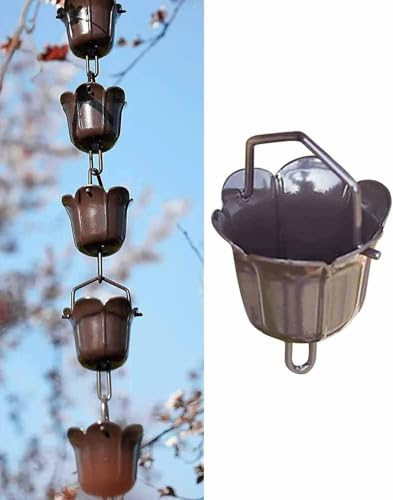 Catena per La Pioggia della Coppa dei Fiori, Pluviale per Grondaia sul Tetto del Giardino, Decorazione del Raccoglitore di Pioggia in Metallo, Catene per La Pioggia Personalizzabili, 1.5m/5ft