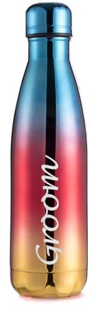 Personalised Insulated Water Bottle Vacuum Flask | Stainless Steel | 12 Hours Hot & 24 Hours Cold | Gifts of Fathers Day Christmas | 500ML / 17oz | Bottles for Hiking Outdoor(Blue to Red to Gold)