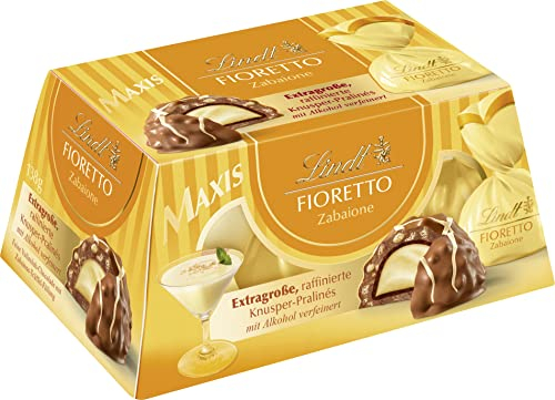 Lindt Schokolade - FIORETTO Maxi Zabaione | 138 g Geschenkbox | Ca. 6 Vollmilch Pralinen, Zabione-Trüffel-Füllung umhüllt von knusprigem Crisp, alkoholhaltig | Schokoladengeschenk, 4er Pack