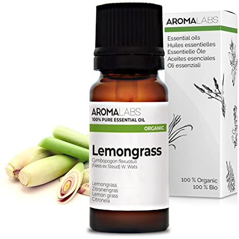 Lemongrass BIO (Cymbopogon flexuosus) - 10 mL - Aceite Esencial Quimiotipado y Certificado AB - Aroma Labs