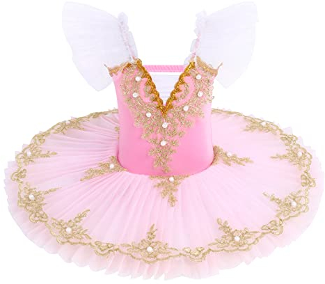 Kinder Ballett Tutu Rock Ballerina Kostüm Mädchen Tanzkostüm mit Tüll Gymnastik Tanz Trikot Kleid Latin Jazz Dance Kostüm Kinder Spitze Bestickte Tutu Rock Dancewear Rosa 4-5 Jahre