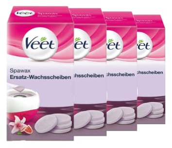 Veet Spawax Warmwachsscheiben - 4er Pack - für Veet Spawax Wachsgerät - Langanhaltende Haarentfernung mit Warmwachs - 24 Wachsscheiben